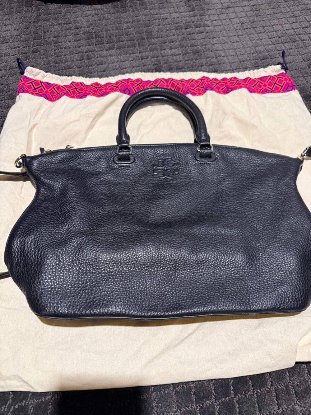 Tory Burch Black Pebbled Leather Convertible Satchel